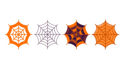 Fototapeta premium Four Halloween spider web designs in orange and purple colors