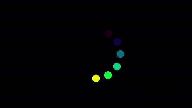 Rainbow gradient dots loader animation for digital software process indicator suitable for enhancing web or app interfaces and presentations.