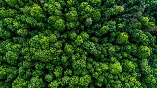 Dense canopy of lush green trees viewed from directly above