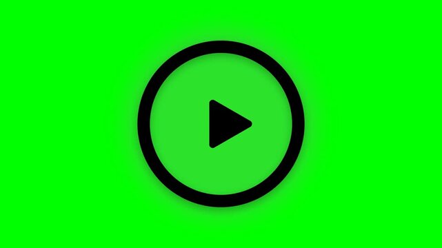 Black Circular Play Button Media Control Icon Isolated on a Solid Chroma Green Screen Background for Easy Digital Editing