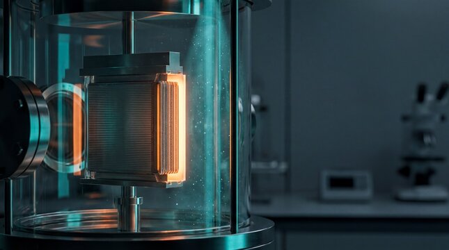 energy storage technology, a glowing solid-state battery anode in a lab, enveloped in teal light