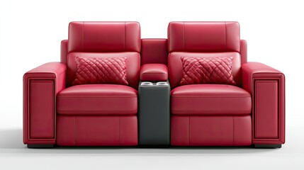 Obraz premium Modern plush red theater seating with integrated cup holders and storage