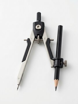 Drafting compass with pencil on white background