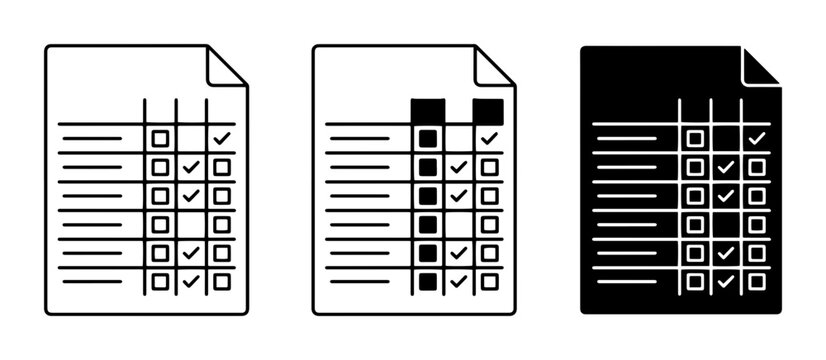 Checklist Icons, Survey Forms, Task Lists, Data Entry, Simple Vector Graphics