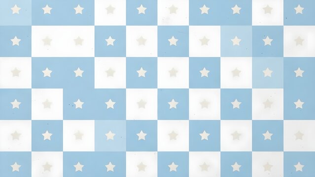 하늘색 격자 패턴 바탕 위에 귀여운 별들이 배열된 아기자기한 디자인 패턴
Charming design pattern with cute stars arranged on a light blue grid background