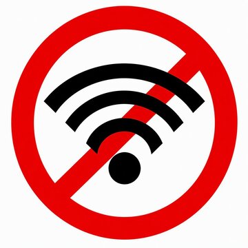 Wifi signal icon with red prohibition symbol overlay