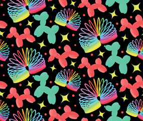 Naklejka premium Rainbow slinky and balloon dog seamless pattern