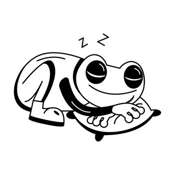 Frog sleeping peacefully on a pillow.