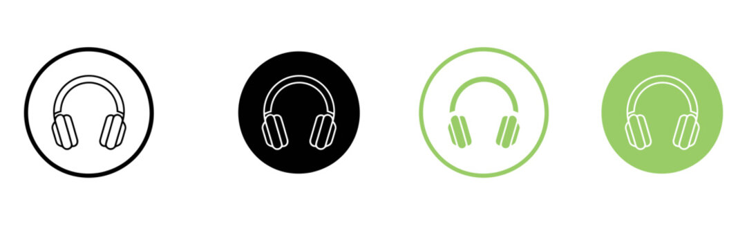 Headphone Icon Set for Music, Audio, and Support Services Interface Vector Illustration
