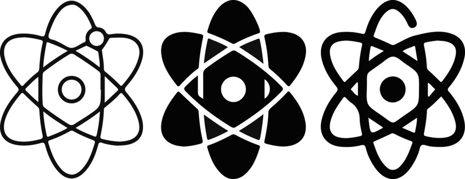 Atomic structure icons black and white representations of electron orbitals and nuclei