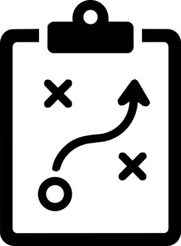 Black tactical strategy clipboard icon representing business planning and professional project management in a minimalist graphic style