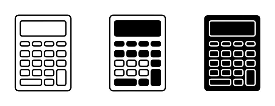Calculator Icons Set: Simple Math Devices, Digital Counters, Business Tools