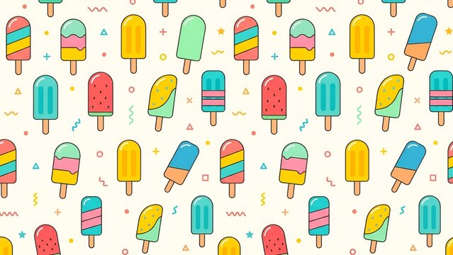 Seamless pattern with colorful ice cream popsicles