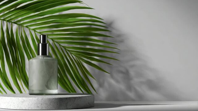 Palm leaves and bottles of scented oils evoke a relaxing beachside vibe.