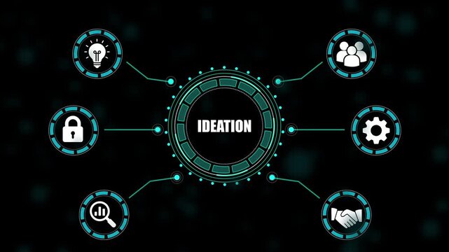 Business concept ideation process with infographic on dark background innovation