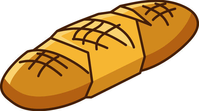 Golden baked bread loaf isolated on white background