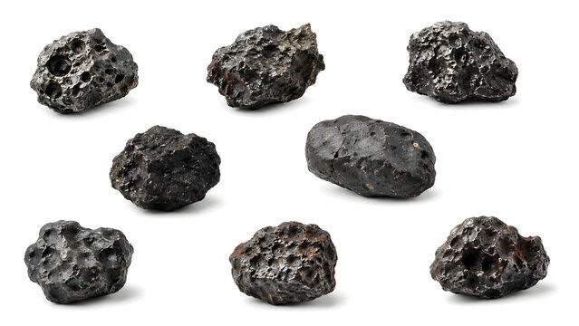 Floating Meteorite Fragments Isolated on White Background