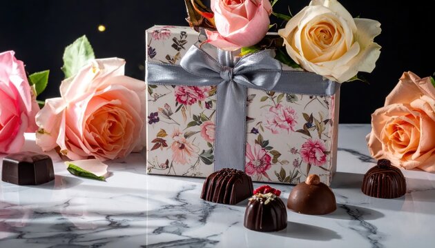 Elegant Gift Presentation - Roses, Chocolates, and Floral Box.