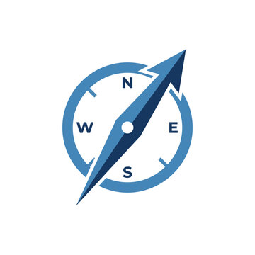 A blue compass icon showing cardinal directions on a white background