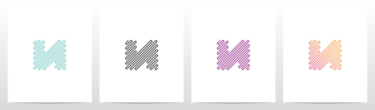 Single Lines Diagonal Sine Waves Frequency Shape Letter Initial Logo Design N