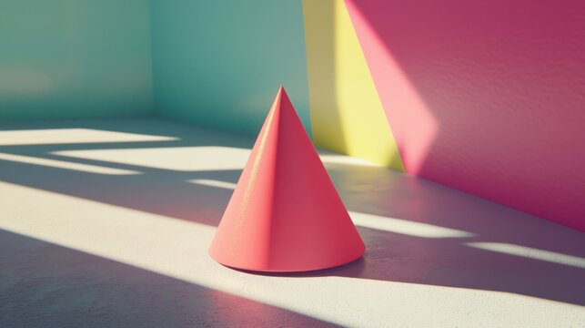 Pink pyramid on colorful background.