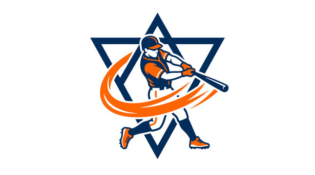 Baseball player hitting ball with star.