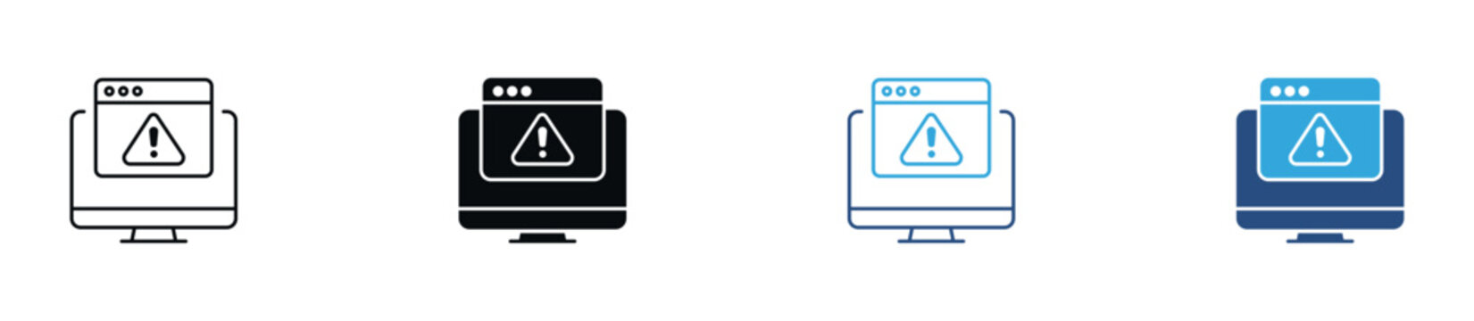 System Alert Icon Set. Computer Error, Warning Notification, Security Alert and Monitor Symbols. Vector Illustration.