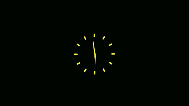Abstract yellow clock animation with rapidly rotating hands on a black background representing time lapse and urgency for motion graphics and video editing projects
