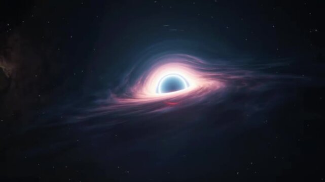 a stunning cinematic visualization of a supermassive black hole amidst the endless darkness of the universe