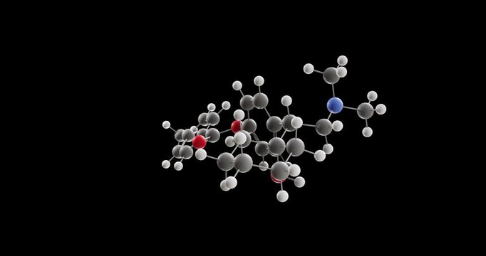 Ansofaxine molecule, rotating 3D model of antidepressant, looped video on a black background
