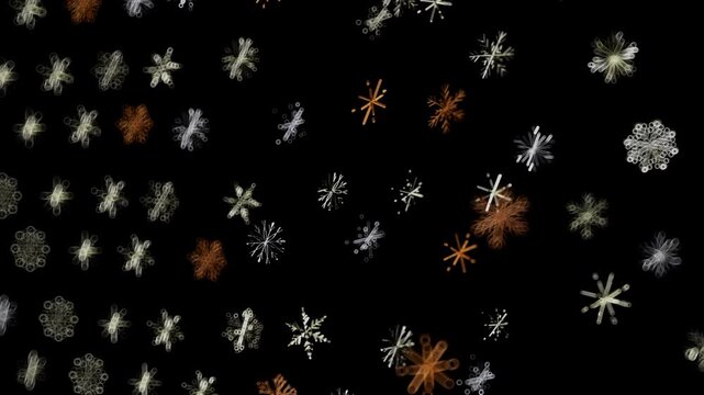Delicate frosty snowflakes drifting down on a clean white background	