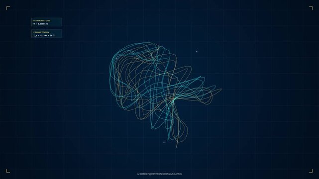 Abstract quantum physics simulation showing vibrating energy strings