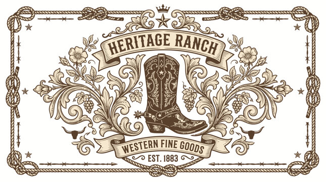 Heritage Ranch Classic Cowboy Boots Western Frame Label