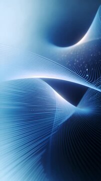 Vertical video of abstract blue waves and glowing light lines. Fluid motion of digital strands. Copper peptides and skincare science concept