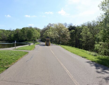 The long park road on a sunny day.