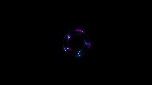 Colorful circle NEON arrow chart . Rotate arrow and spinning loading arrows, repeat circle. Business strategy workflow process infographic elements, circular statistics diagrams. on transparent