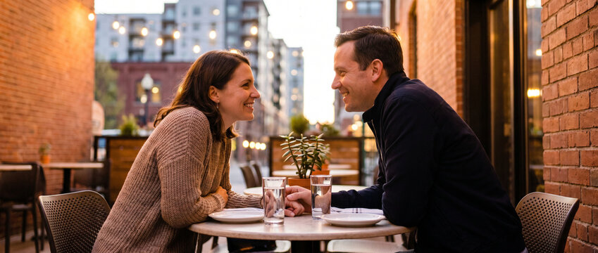 Couple reconnecting during an evening date
