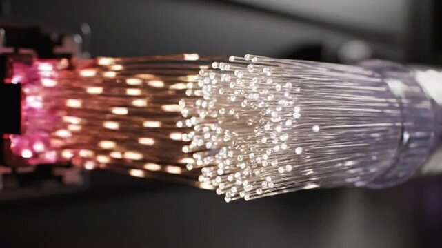 Glowing fiber optic cable captured at VSRExport facility in bright colors displaying light patterns