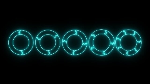 Colorful circle NEON arrow chart set. Rotate arrow and spinning loading arrows, repeat circle. Business strategy workflow process infographic elements, circular statistics diagrams. on transparent