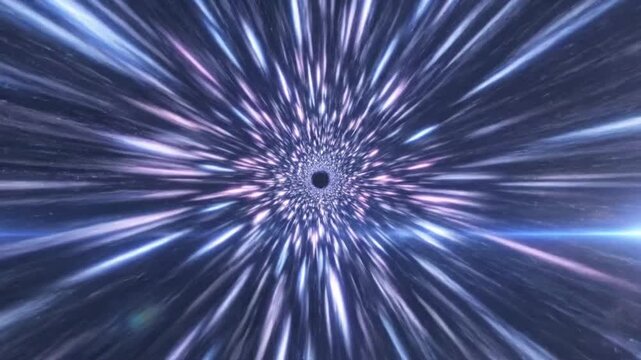 High energy abstract colorful light warp tunnel with rapid movement and swirling effects