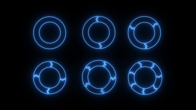 Colorful circle NEON arrow chart set. Rotate arrow and spinning loading arrows, repeat circle. Business strategy workflow process infographic elements, circular statistics diagrams. on transparent