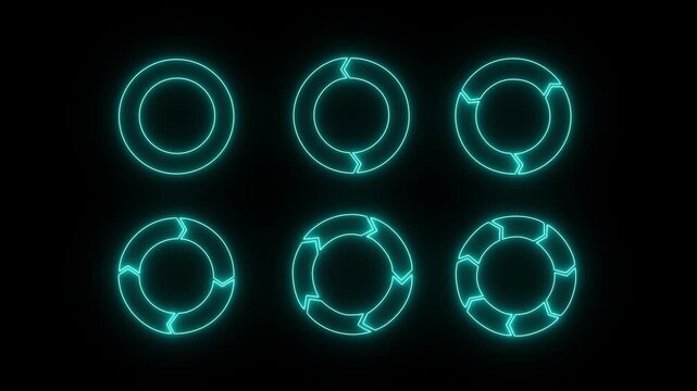 Colorful circle NEON arrow chart set. Rotate arrow and spinning loading arrows, repeat circle. Business strategy workflow process infographic elements, circular statistics diagrams. on transparent