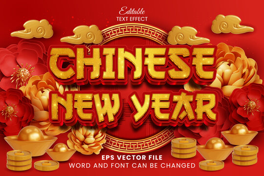 Chinese new year red and gold luxury premium 3d editable vector text effect