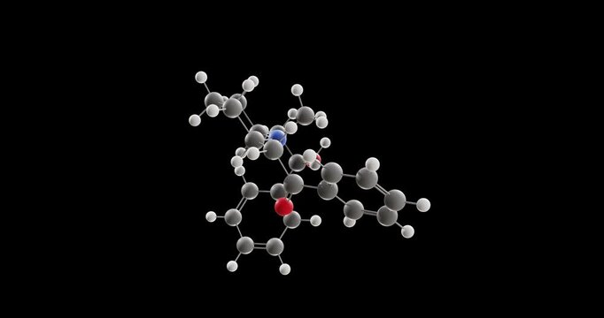 Lobeline molecule, rotating 3D model of antidepressants, looped video on a black background
