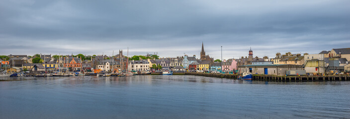 Fototapeta premium Stornoway harbor panorama, Isle of Lewis, Outer Hebrides Islands, Scotland.