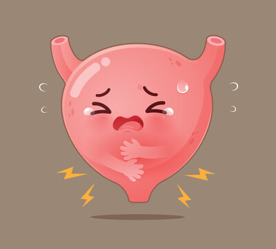 Painful Inflamed Bladder Cartoon Illustration with Urinary Tract Infection Symptoms