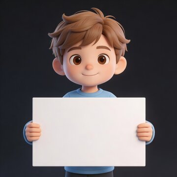 cartoon boy holding white sign