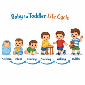 Baby to toddler life cycle stages illustration