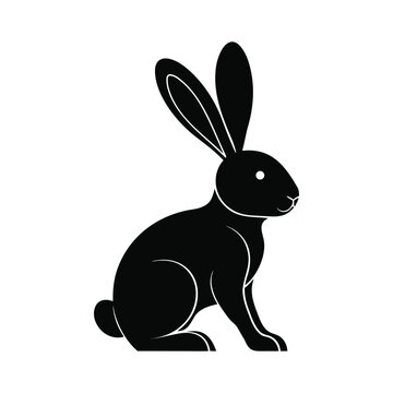Black Rabbit Silhouette On White Background Minimalist Animal Shape