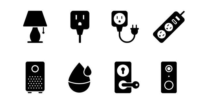 Black icons of electrical and household items